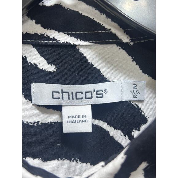 Chico's Animal Print Button Front Shirt Size 2 US 12 Black White Casual Travel - Picture 6 of 6